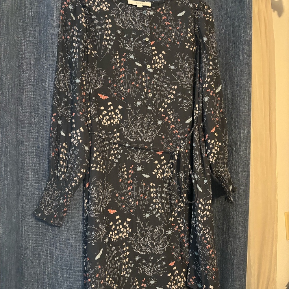 LOFT Black Sheath Dress Long Sleeve Crew Neck